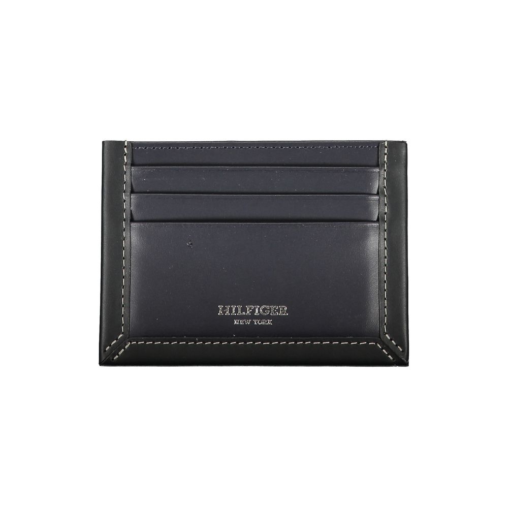 Tommy Hilfiger Strakke blauwe leren kaarthouder met contrasterende details