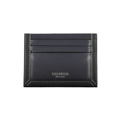 Tommy Hilfiger Strakke blauwe leren kaarthouder met contrasterende details