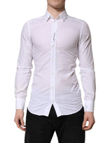 Chemise habillée à manches longues pour homme, blanche et dorée, Dolce &amp; Gabbana.