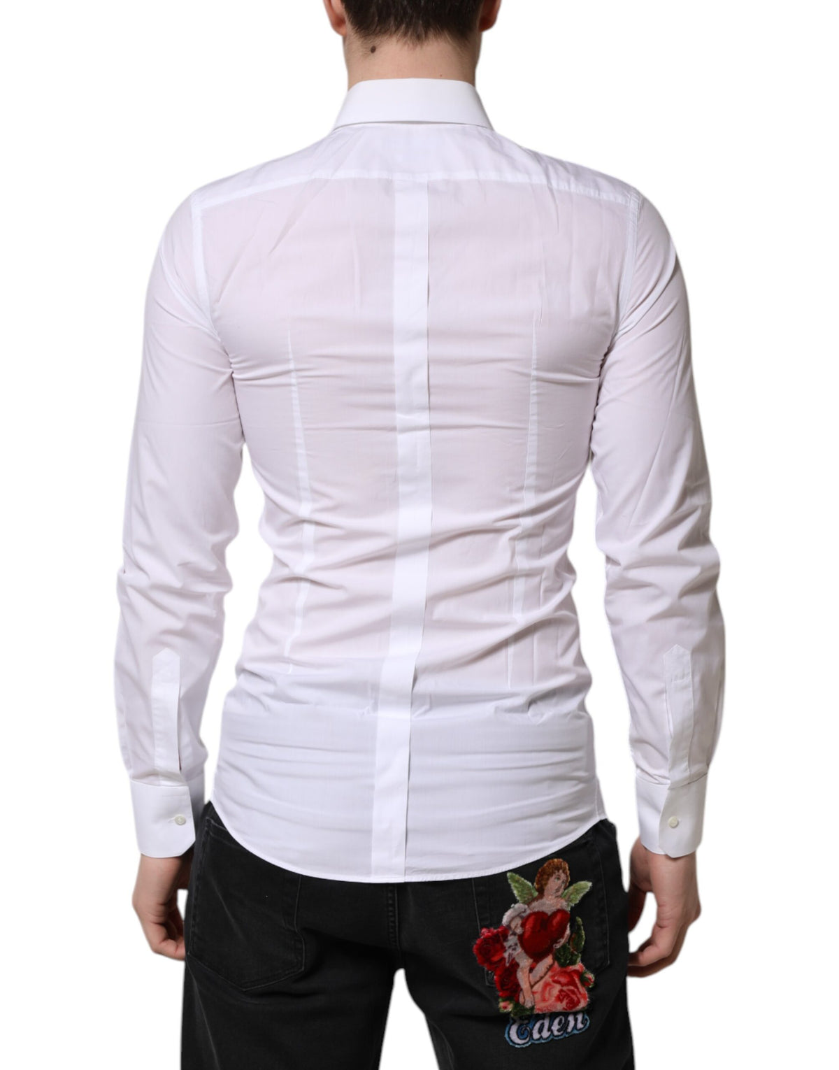 Chemise habillée à manches longues pour homme, blanche et dorée, Dolce &amp; Gabbana.