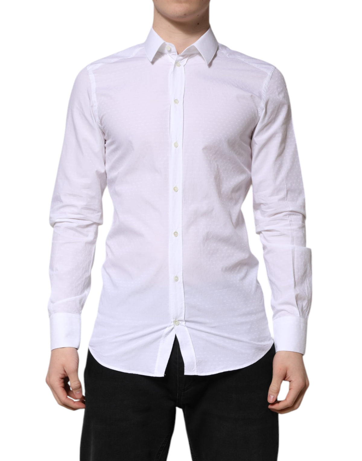 Chemise habillée à manches longues pour homme, blanche et dorée, Dolce &amp; Gabbana.