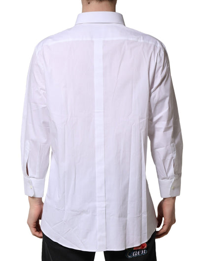 Dolce & Gabbana White GOLD Long Sleeve Dress Men Formal Shirt