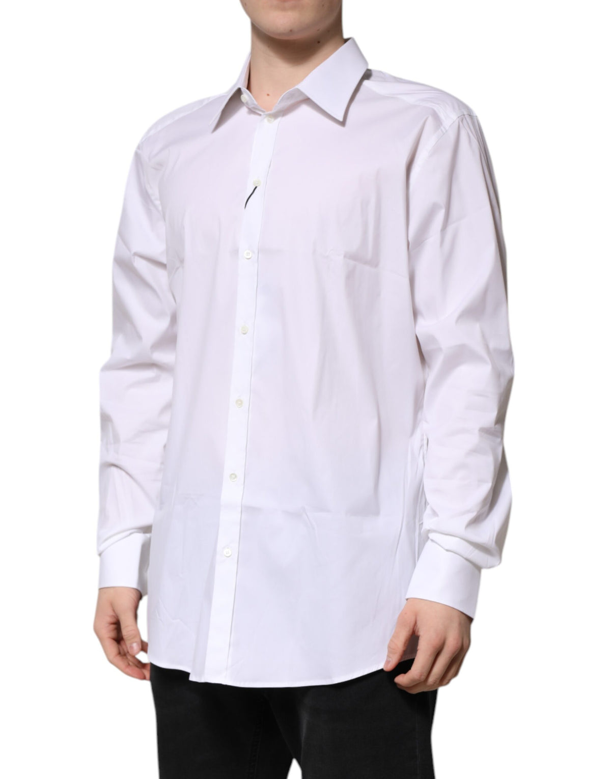 Chemise habillée à manches longues pour homme, blanche et dorée, Dolce &amp; Gabbana.