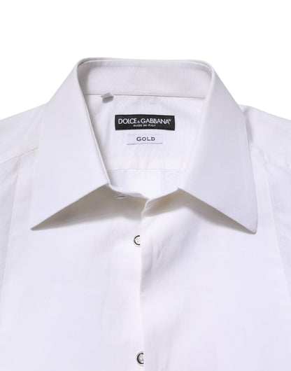 Dolce & Gabbana White GOLD Cotton Poplin Dress Formal Shirt