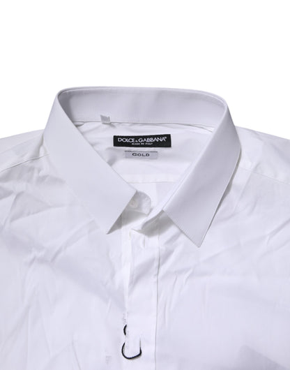 Dolce & Gabbana White GOLD Cotton Men Dress Formal Shirt