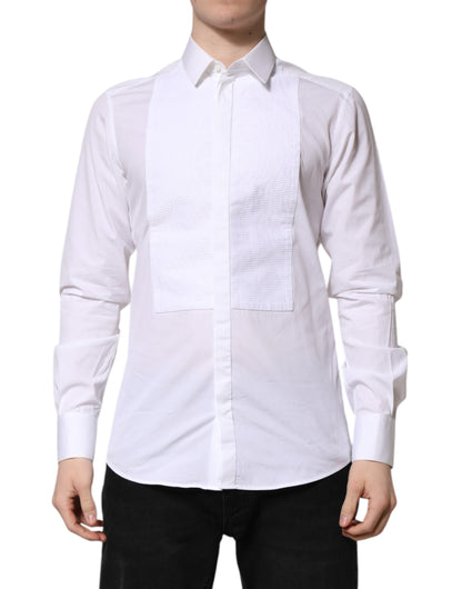 Chemise formelle à tablier en coton blanc doré Dolce &amp; Gabbana