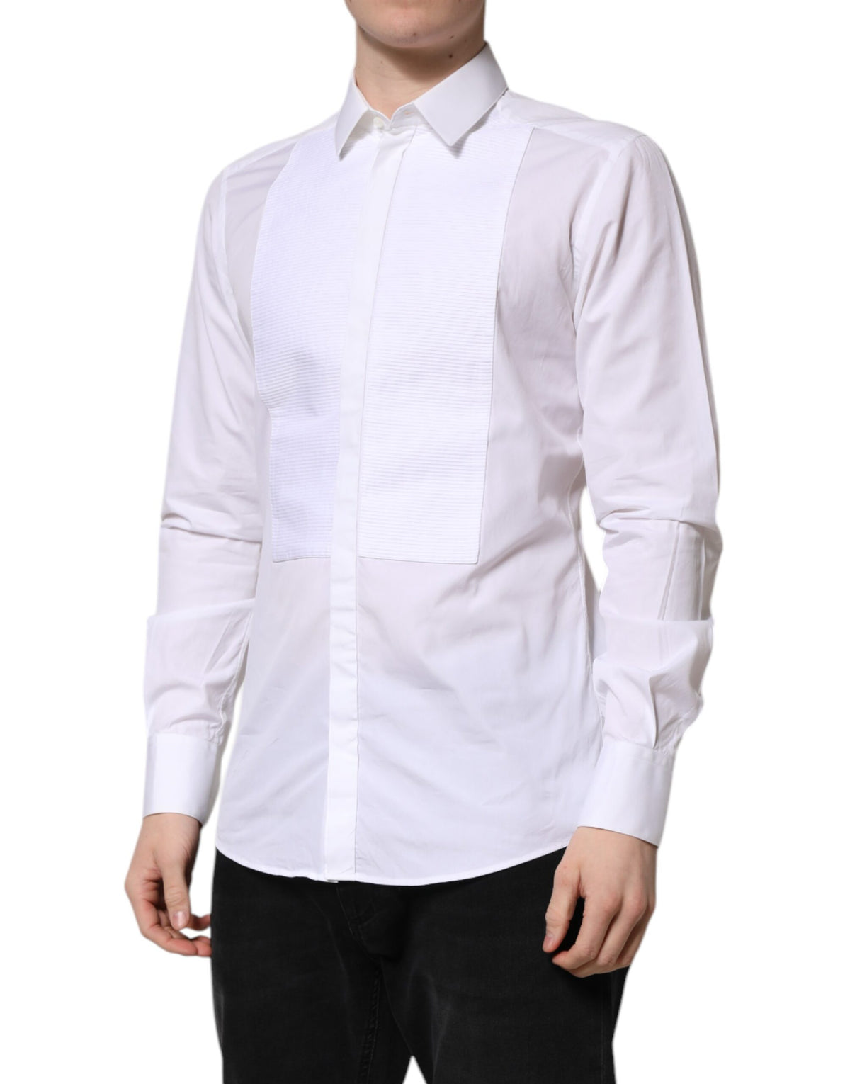Chemise formelle à tablier en coton blanc doré Dolce &amp; Gabbana