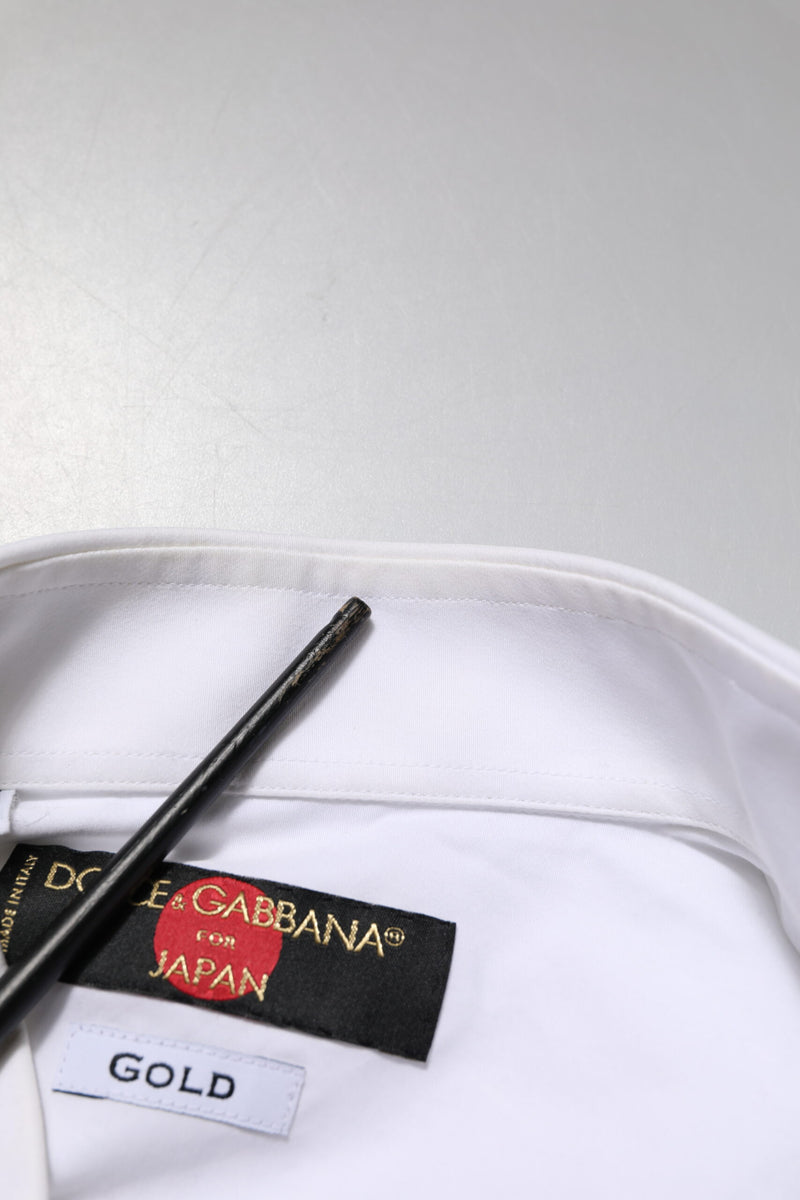 Dolce & Gabbana White GOLD Cotton Bib Dress Formal Shirt