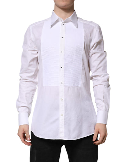 Dolce & Gabbana White GOLD Cotton Long Sleeves Formal Shirt