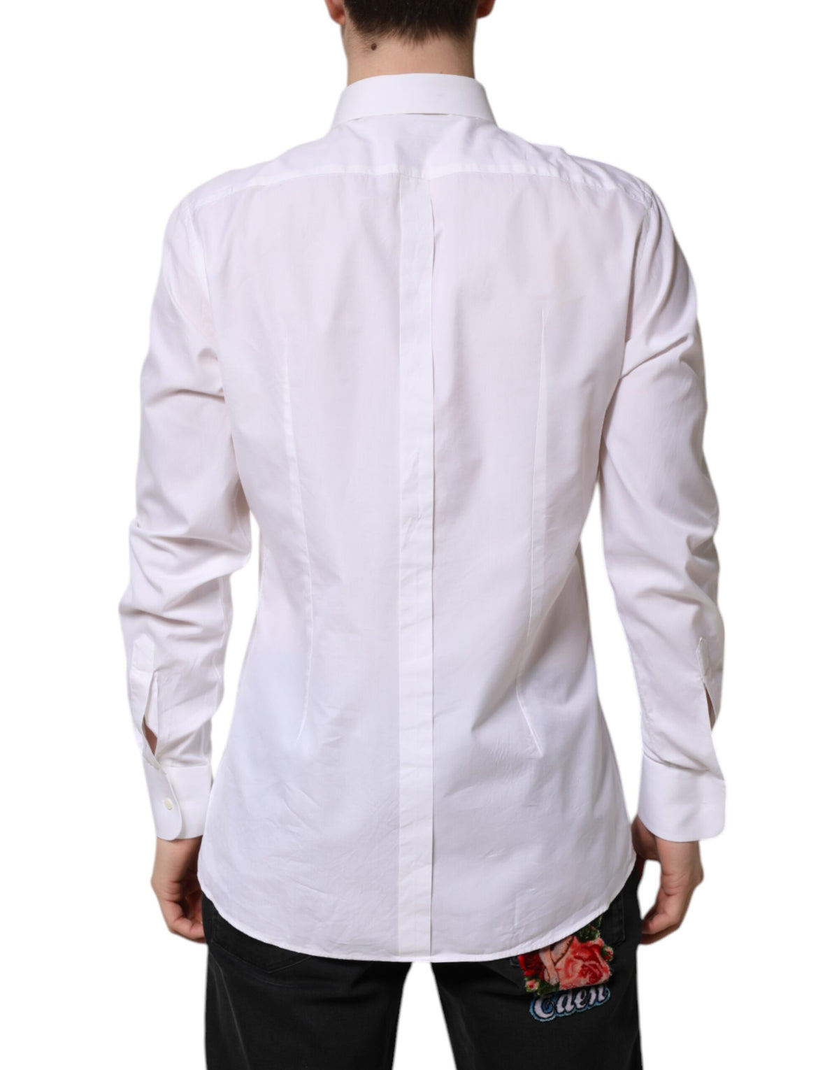 Chemise habillée à manches longues en coton blanc doré de Dolce &amp; Gabbana