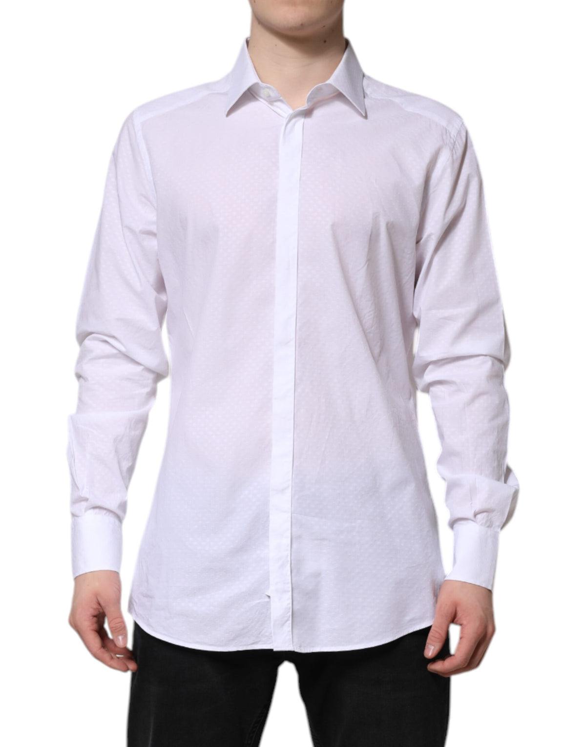 Chemise habillée à manches longues en coton blanc doré de Dolce &amp; Gabbana