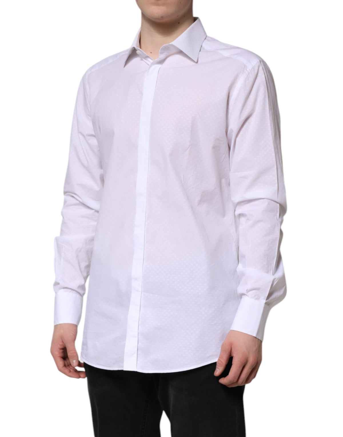 Chemise habillée à manches longues en coton blanc doré de Dolce &amp; Gabbana