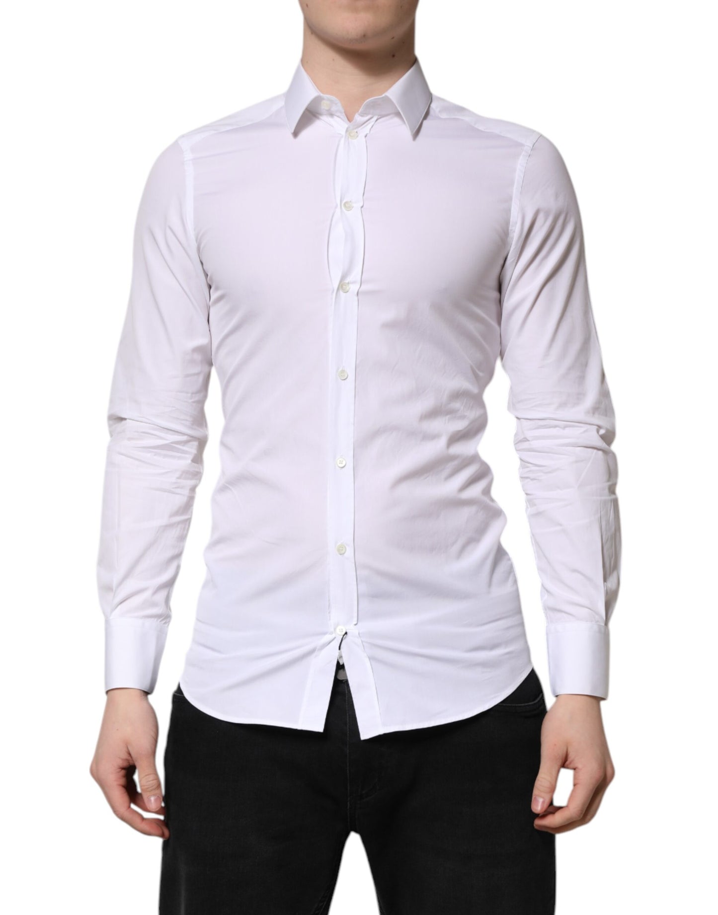 Chemise habillée homme en coton blanc doré à manches longues Dolce &amp; Gabbana