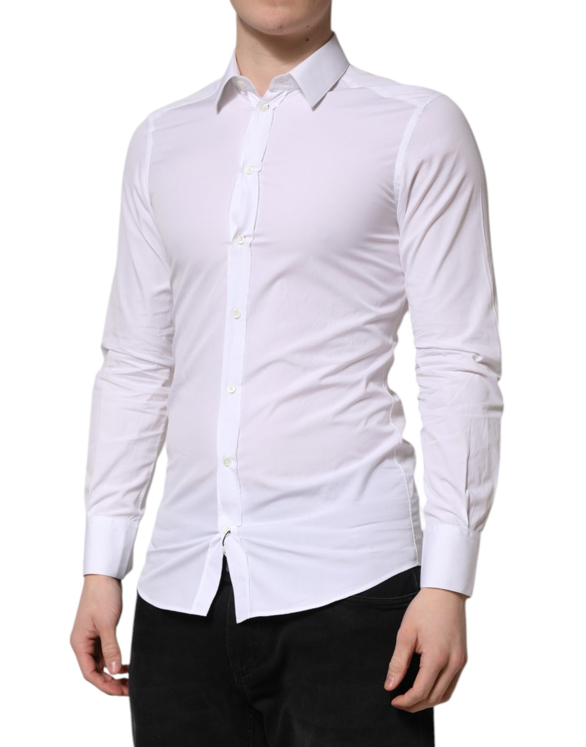 Chemise habillée homme en coton blanc doré à manches longues Dolce &amp; Gabbana