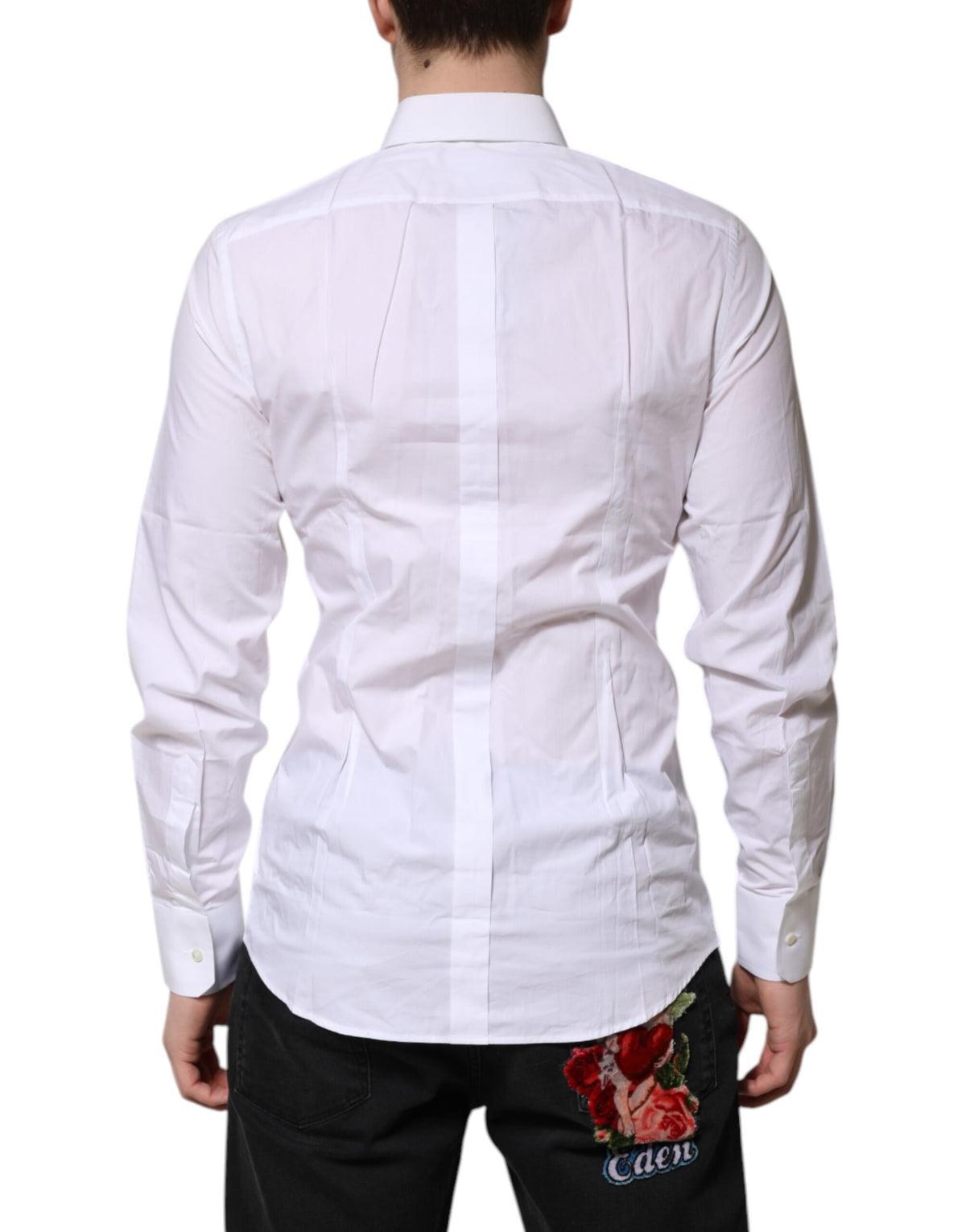 Chemise habillée en popeline de coton blanche et or de Dolce &amp; Gabbana