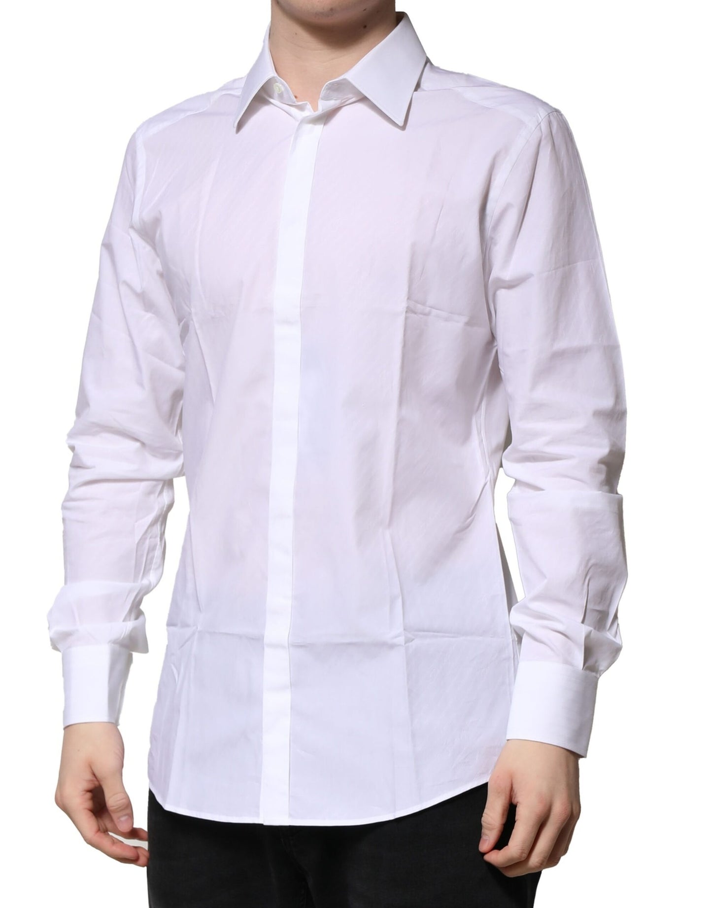 Chemise homme de cérémonie à manches longues en coton blanc doré Dolce & Gabbana