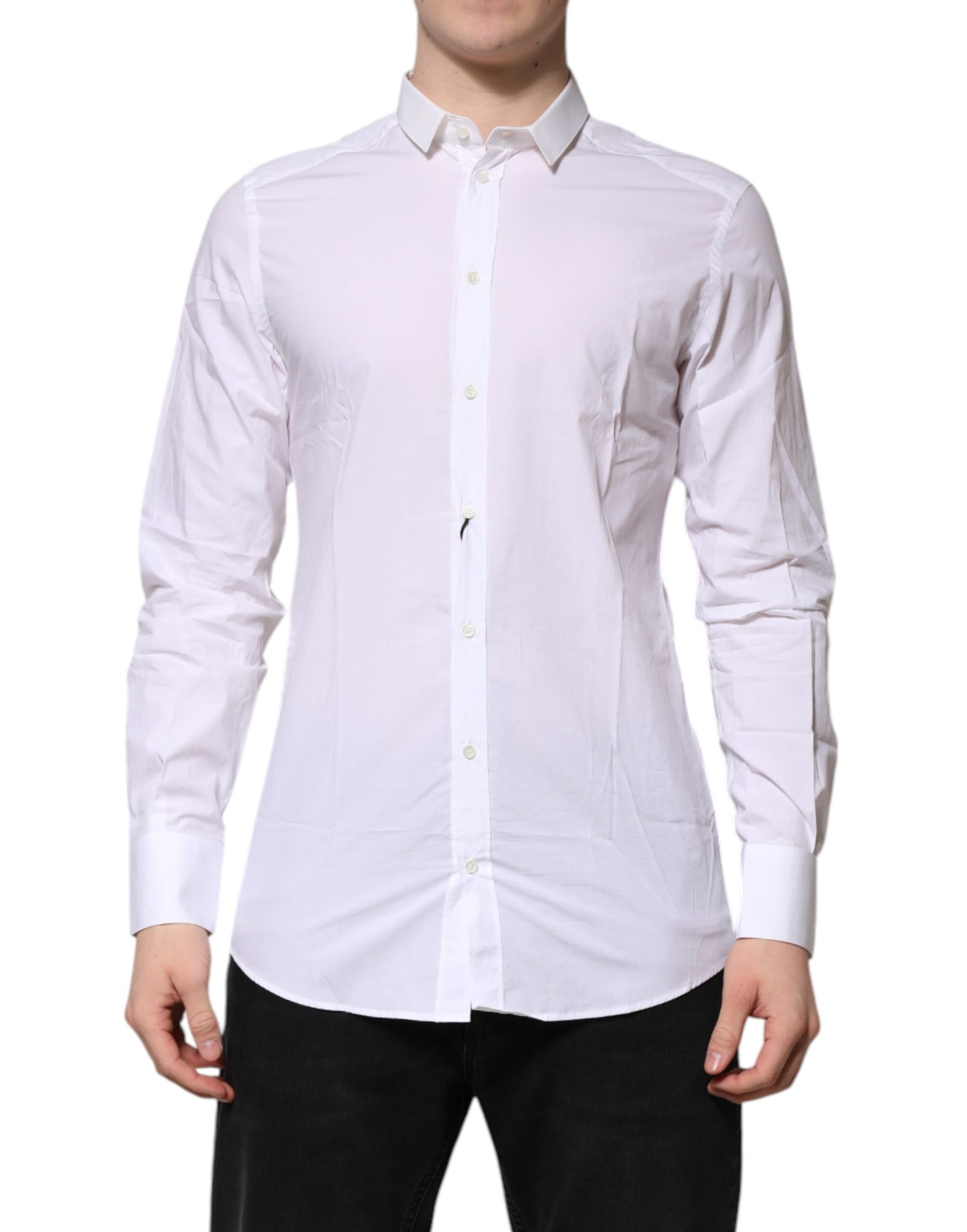 Chemise homme de cérémonie à manches longues en coton blanc doré Dolce & Gabbana