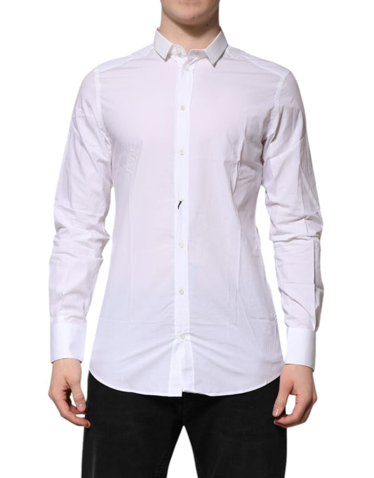 Chemise homme de cérémonie à manches longues en coton blanc doré Dolce & Gabbana