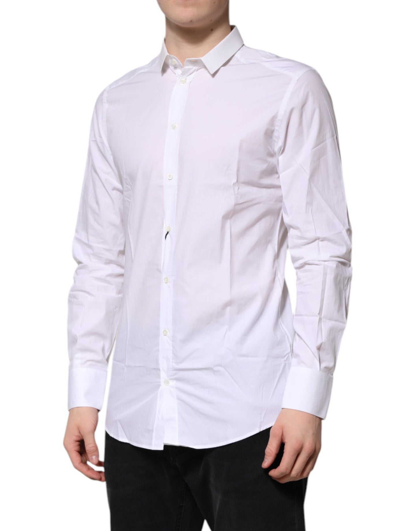 Chemise homme de cérémonie à manches longues en coton blanc doré Dolce & Gabbana