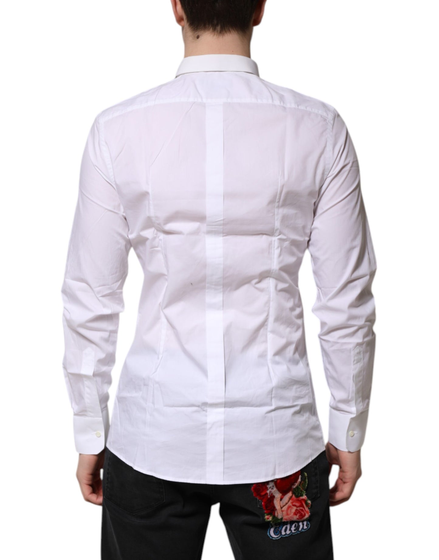 Chemise homme de cérémonie à manches longues en coton blanc doré Dolce & Gabbana