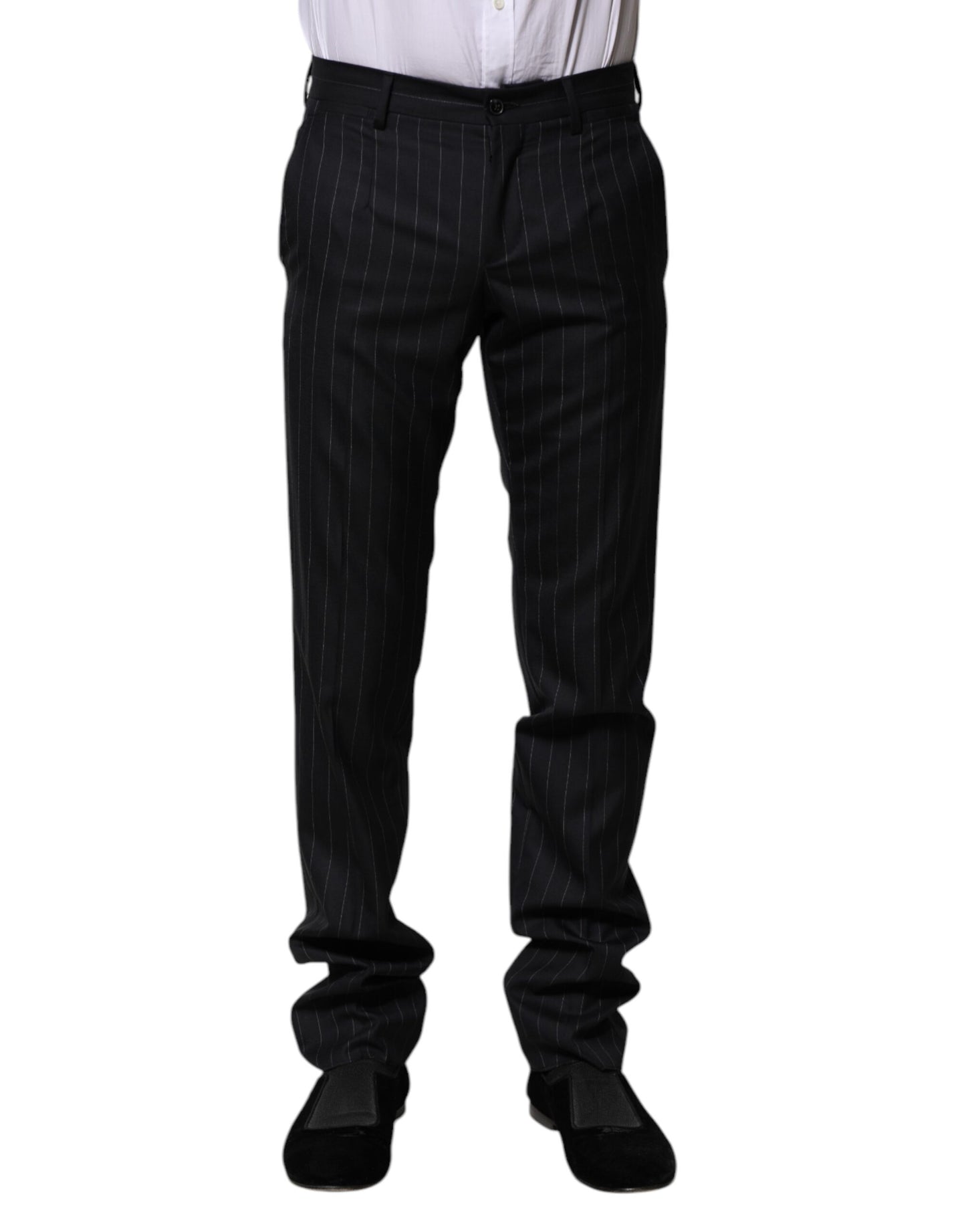 Dolce &amp; Gabbana zwarte, gestreepte wollen formele broek
