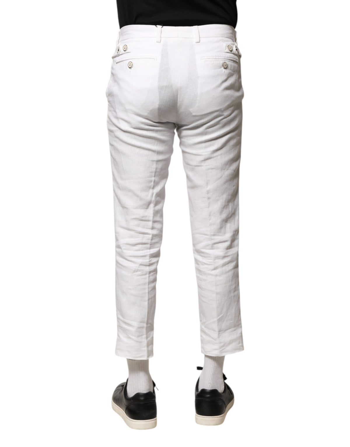 Pantalon court en lin blanc taille mi-hauteur Dolce &amp; Gabbana