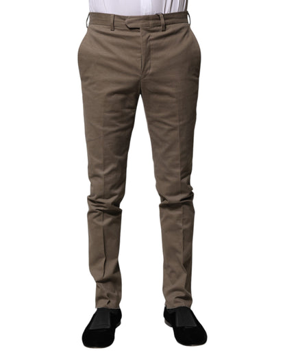 BENCIVENGA Pantalon habillé formel en coton marron, coupe fuselée