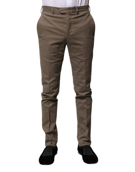BENCIVENGA Bruine katoenen, taps toelopende, formele dressbroek