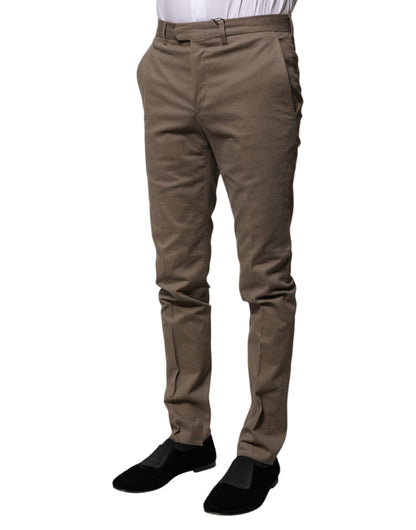 BENCIVENGA Pantalon habillé formel en coton marron, coupe fuselée