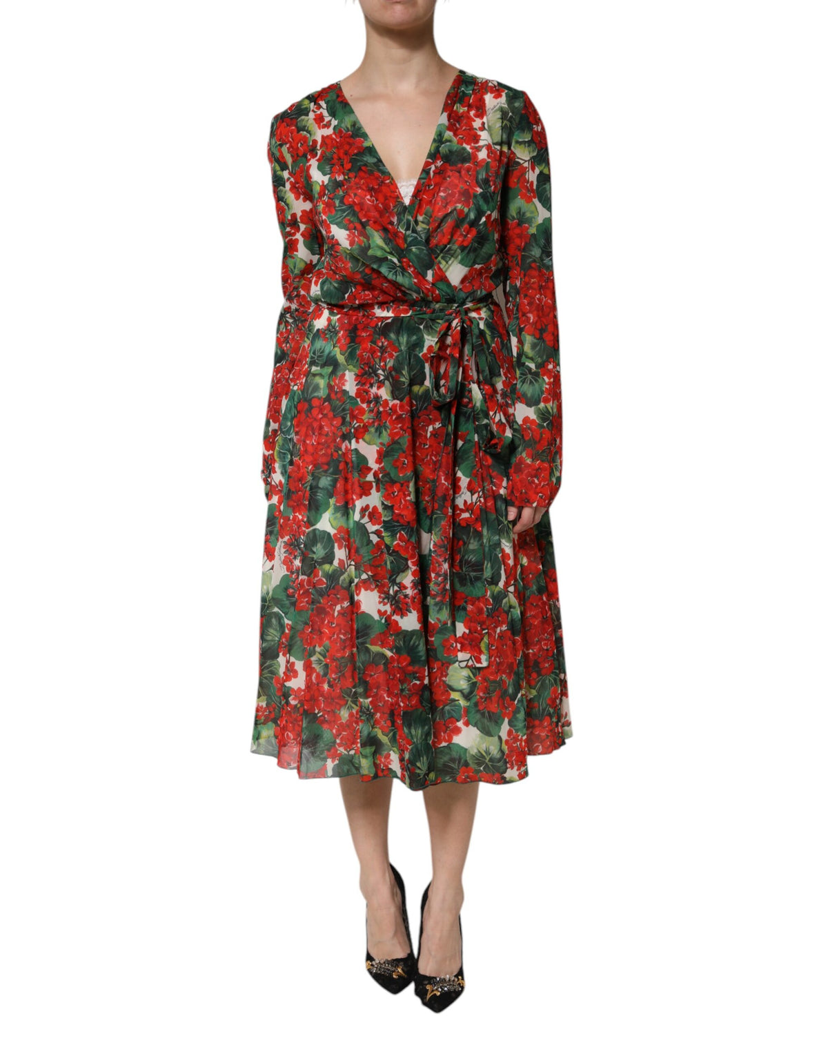 Robe V-neck à manches longues multicolore Dolce & Gabbana
