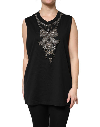 Dolce & Gabbana Black Cotton Rhinestone Embellished Tank Top