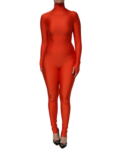 Dolce & Gabbana Red Nylon Turtleneck Bodycon Jumpsuit Dress