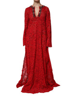 Robe en Dentelle Florale Rouge avec Strass Dolce & Gabbana