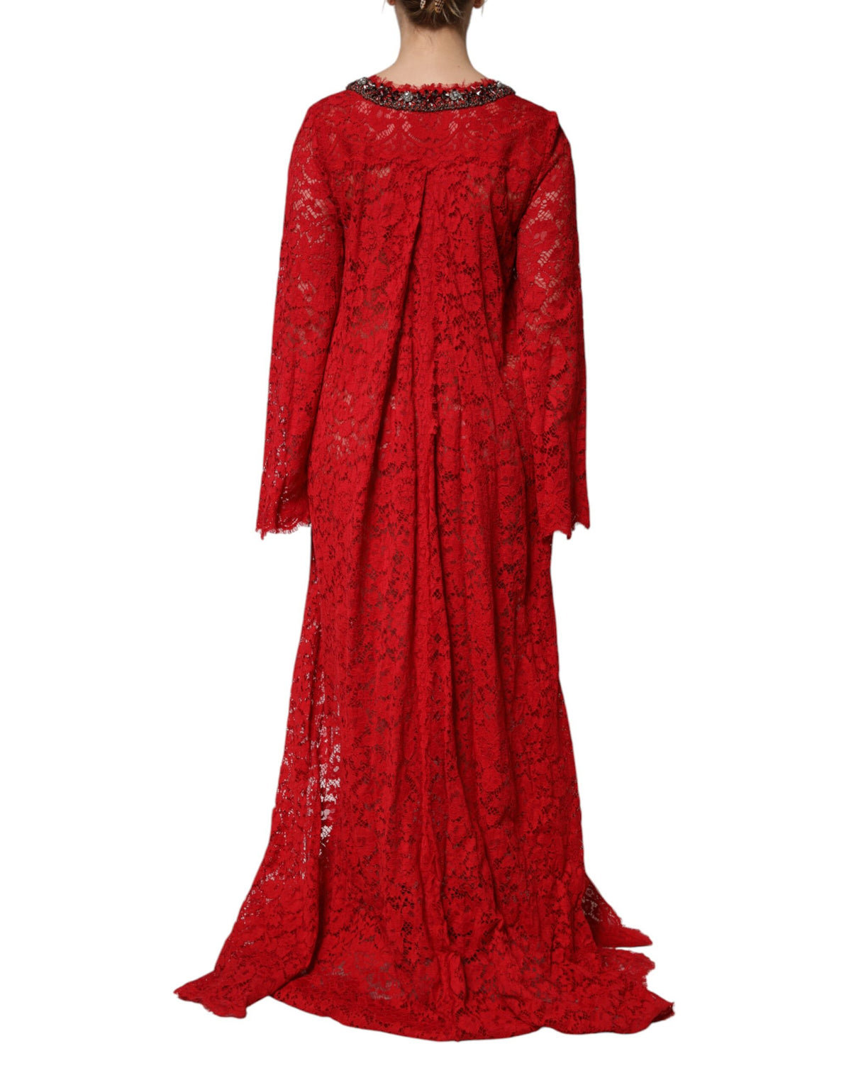 Robe en Dentelle Florale Rouge avec Strass Dolce & Gabbana