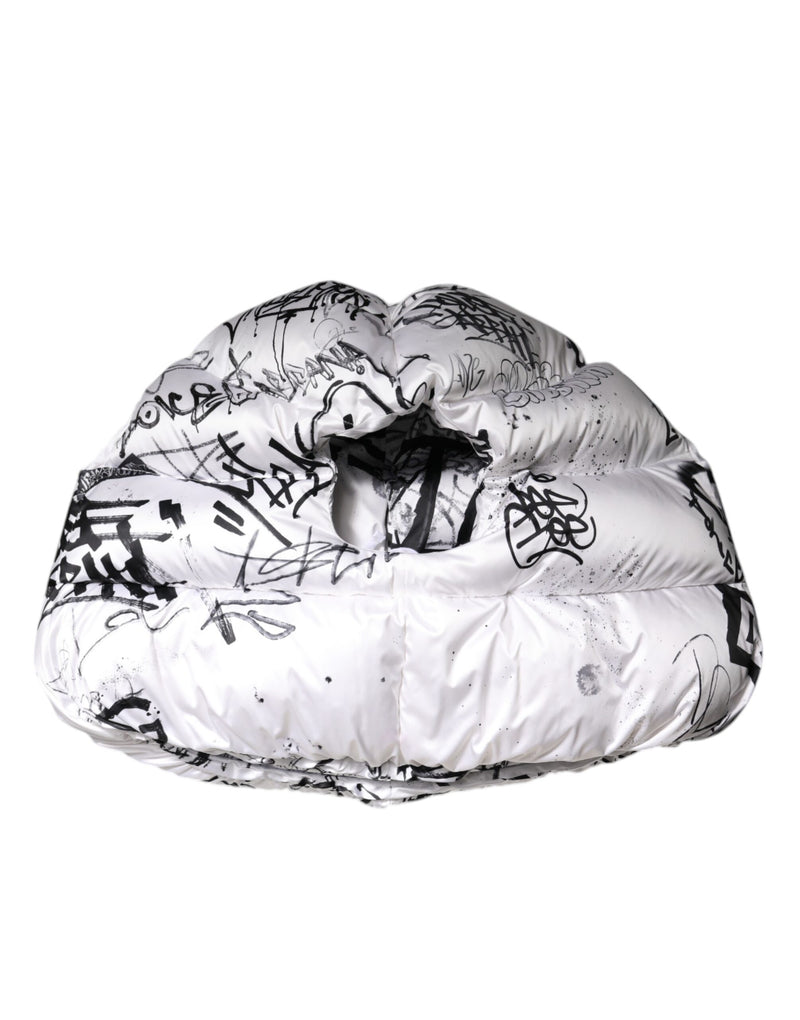 Dolce & Gabbana White Polyester Printed Hood Quilted Hat