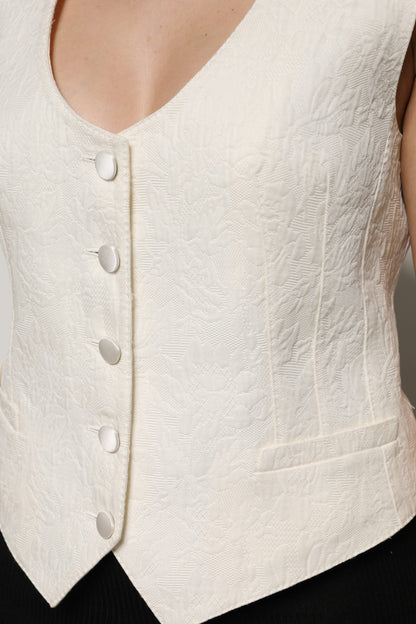 Dolce & Gabbana Ivory Cotton Button Down Sleeveless Vest Top