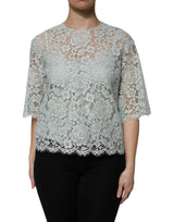 Dolce & Gabbana Blouse Top en Dentelle Florale Verte Menthe