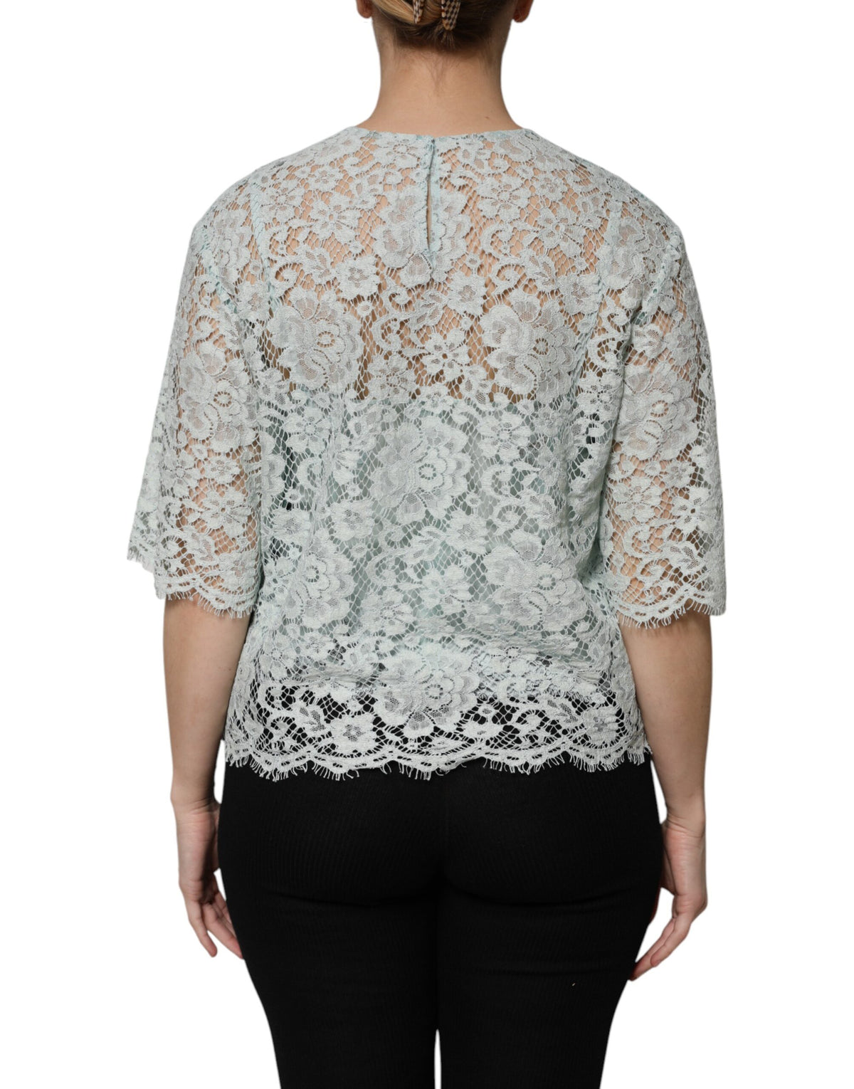 Dolce & Gabbana Blouse Top en Dentelle Florale Verte Menthe