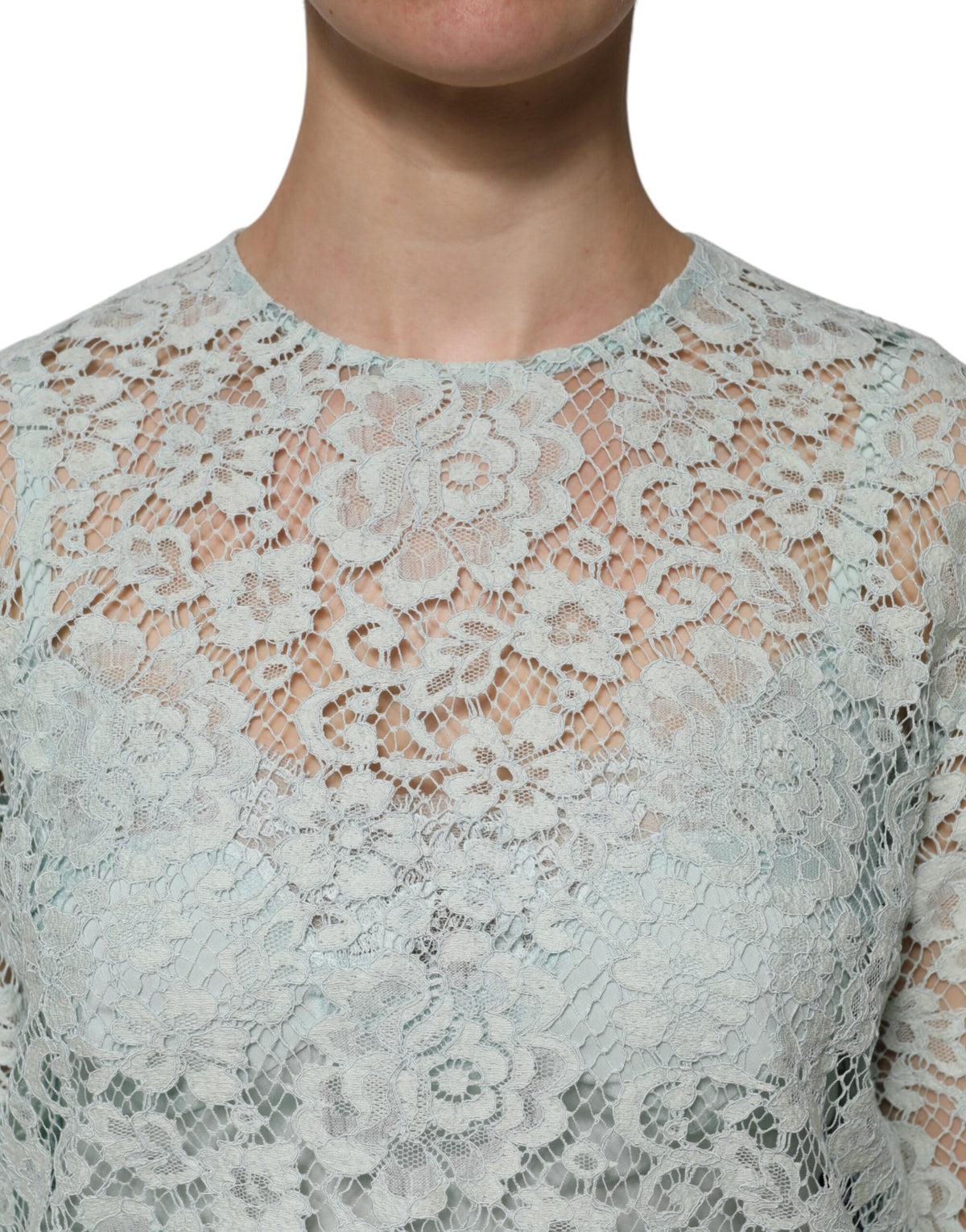 Dolce & Gabbana Blouse Top en Dentelle Florale Verte Menthe
