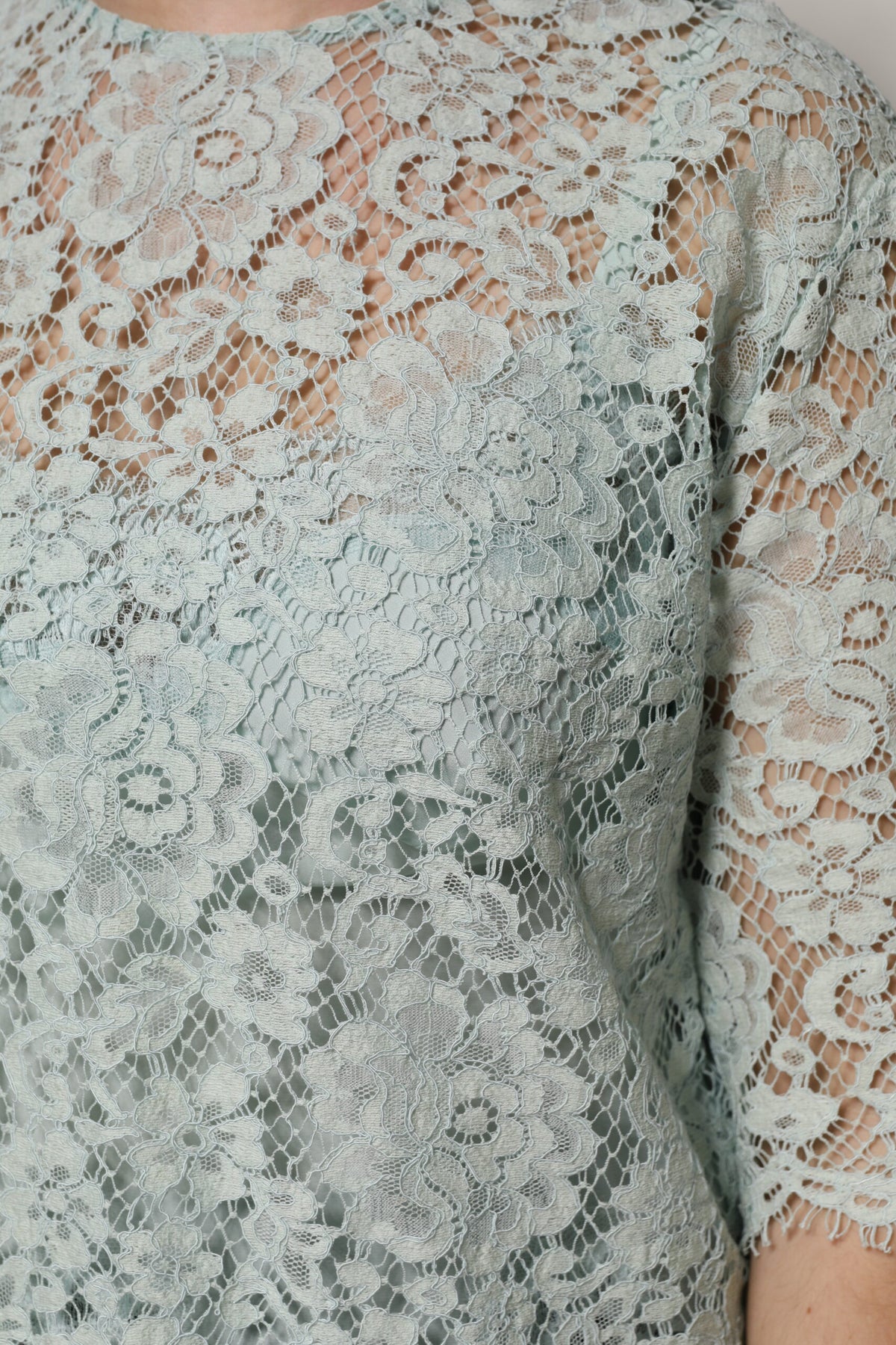 Dolce & Gabbana Blouse Top en Dentelle Florale Verte Menthe
