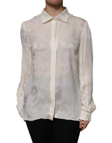 Dolce & Gabbana Blouse Top Femme à Manches Longues Boutonnée Blanche