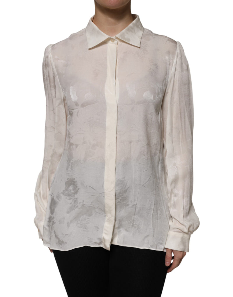 Dolce & Gabbana Blouse Top Femme à Manches Longues Boutonnée Blanche