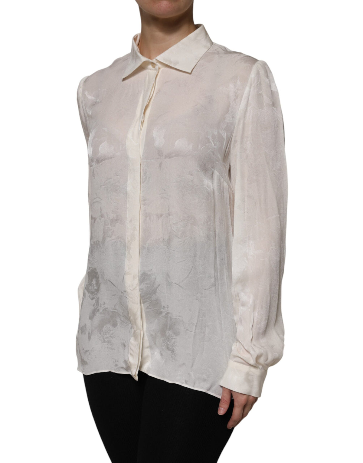 Dolce & Gabbana Blouse Top Femme à Manches Longues Boutonnée Blanche