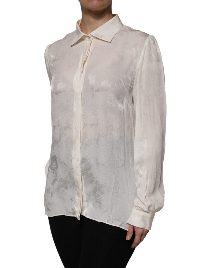 Dolce & Gabbana Blouse Top Femme à Manches Longues Boutonnée Blanche