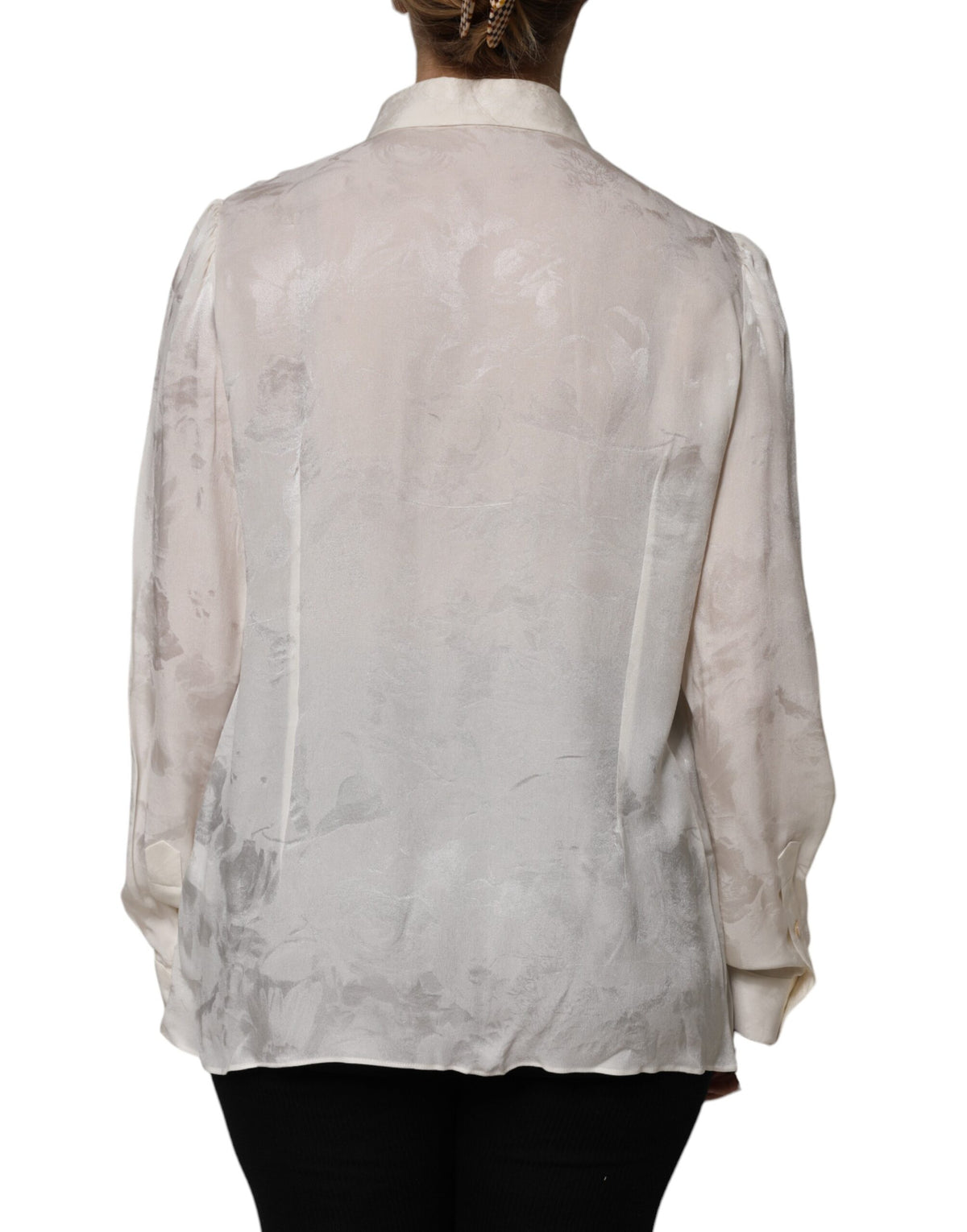 Dolce & Gabbana Blouse Top Femme à Manches Longues Boutonnée Blanche