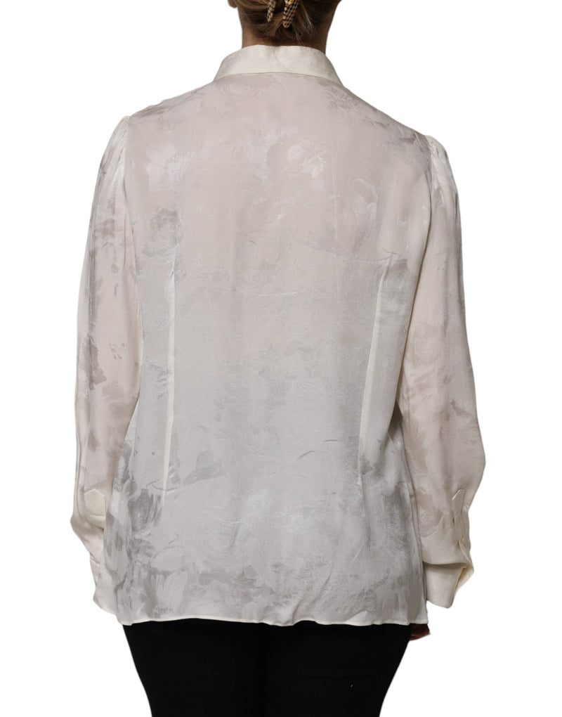 Dolce & Gabbana Blouse Top Femme à Manches Longues Boutonnée Blanche