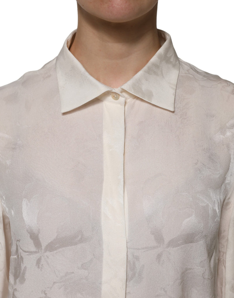 Dolce & Gabbana Blouse Top Femme à Manches Longues Boutonnée Blanche