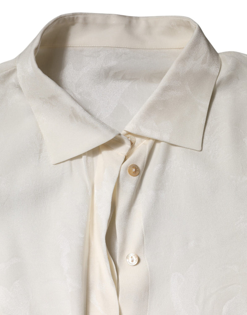 Dolce & Gabbana Blouse Top Femme à Manches Longues Boutonnée Blanche