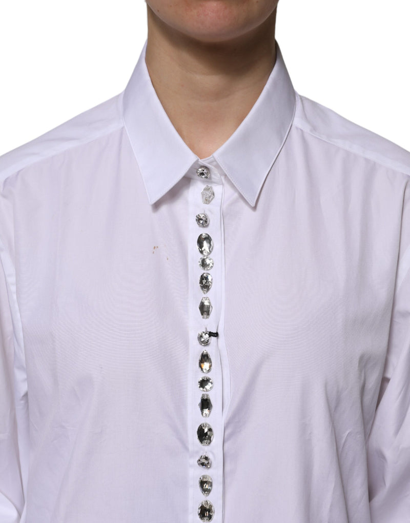 Dolce & Gabbana White Rhinestone Embellished Long Sleeve Top