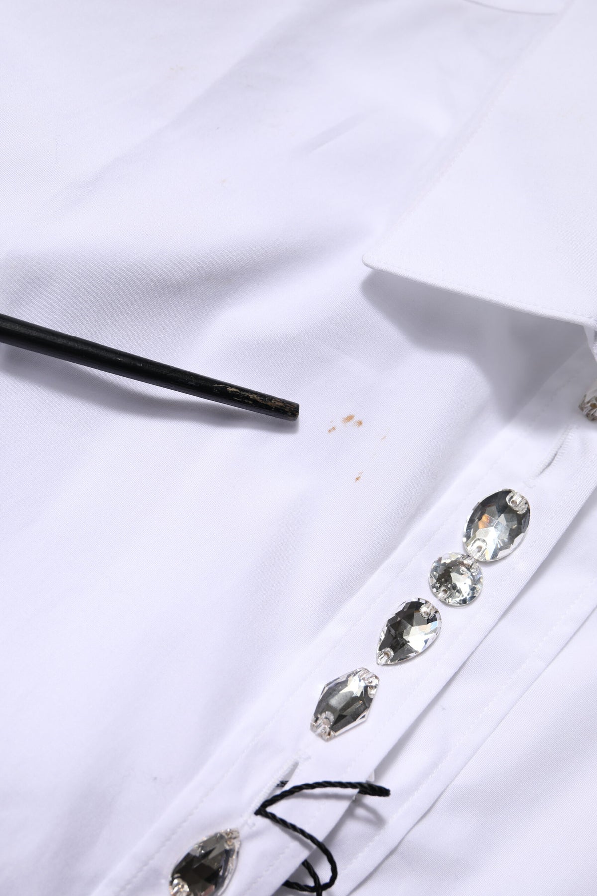 Dolce & Gabbana White Rhinestone Embellished Long Sleeve Top